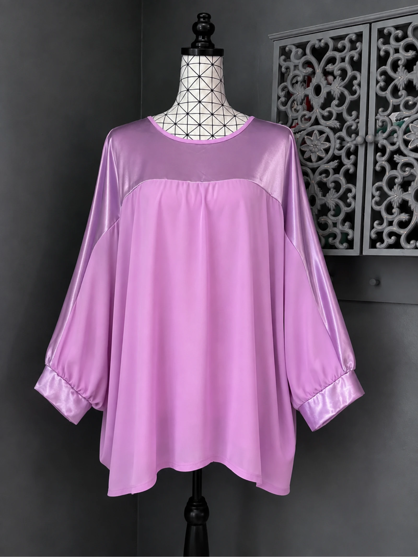 💖 blouse tunique lilas satinée grande taille 60 fluide chic 💖